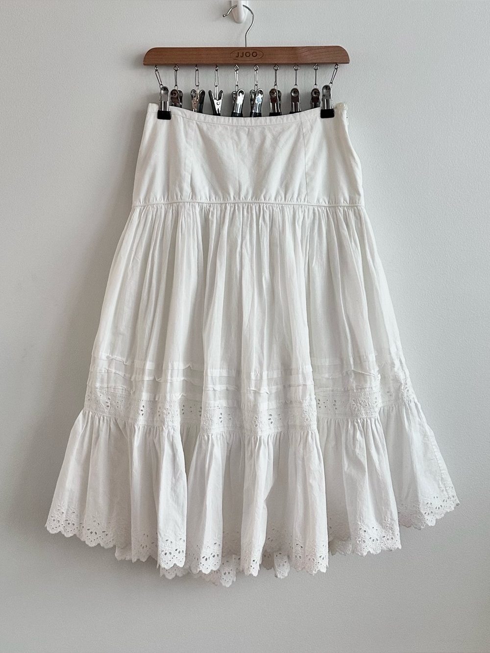 Ralph Lauren White Tiered Eyelet Midi Skirt